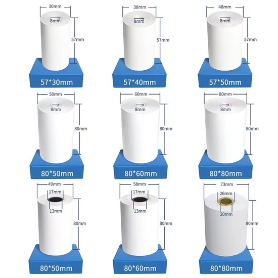 10 Rouleau de papier thermique 80 mm x 57 mm